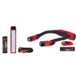 Milwaukee 400 Lumens LED REDLITHIUM Rechargeable Neck Light and 445 Lumens LED REDLITHIUM USB Rover Pocket Flood Light, Black