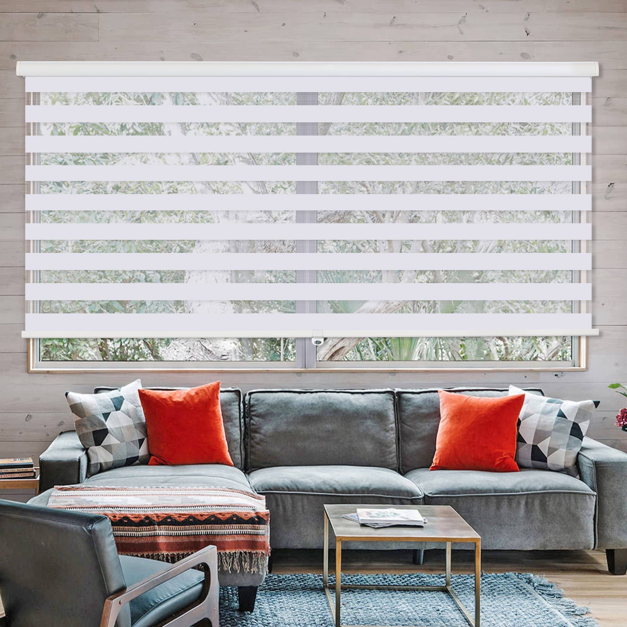 1a67409eecab6f6c0f279a0481aaad6b37178d84e6d00dc4ed7e63e7d037938e.jpg Royalcraft Cordless Zebra Blinds for Windows,20 inch W x 72 inch H White Dual Layer Zebra Roller Shades Blinds for Windows, Sheer or Privacy Light - Image 1