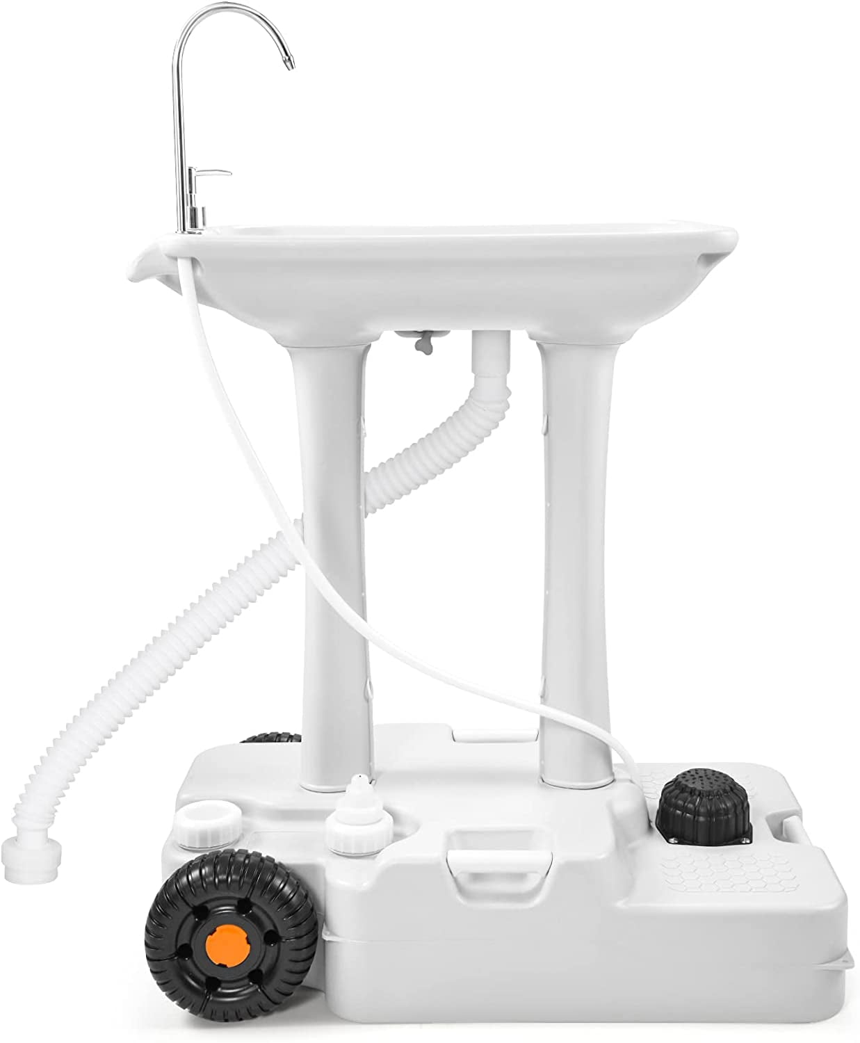 1a808ef639cf084e3678f2e5d2c69bffe78ae15a7e953c4951228aee145b1c27.jpg Portable Camping Sink with Rolling Wheels. Hand Washing Station with 30 L Water Capacity. Soap Dispenser. Towel Holder. Ideal for Outdoor - Image 1