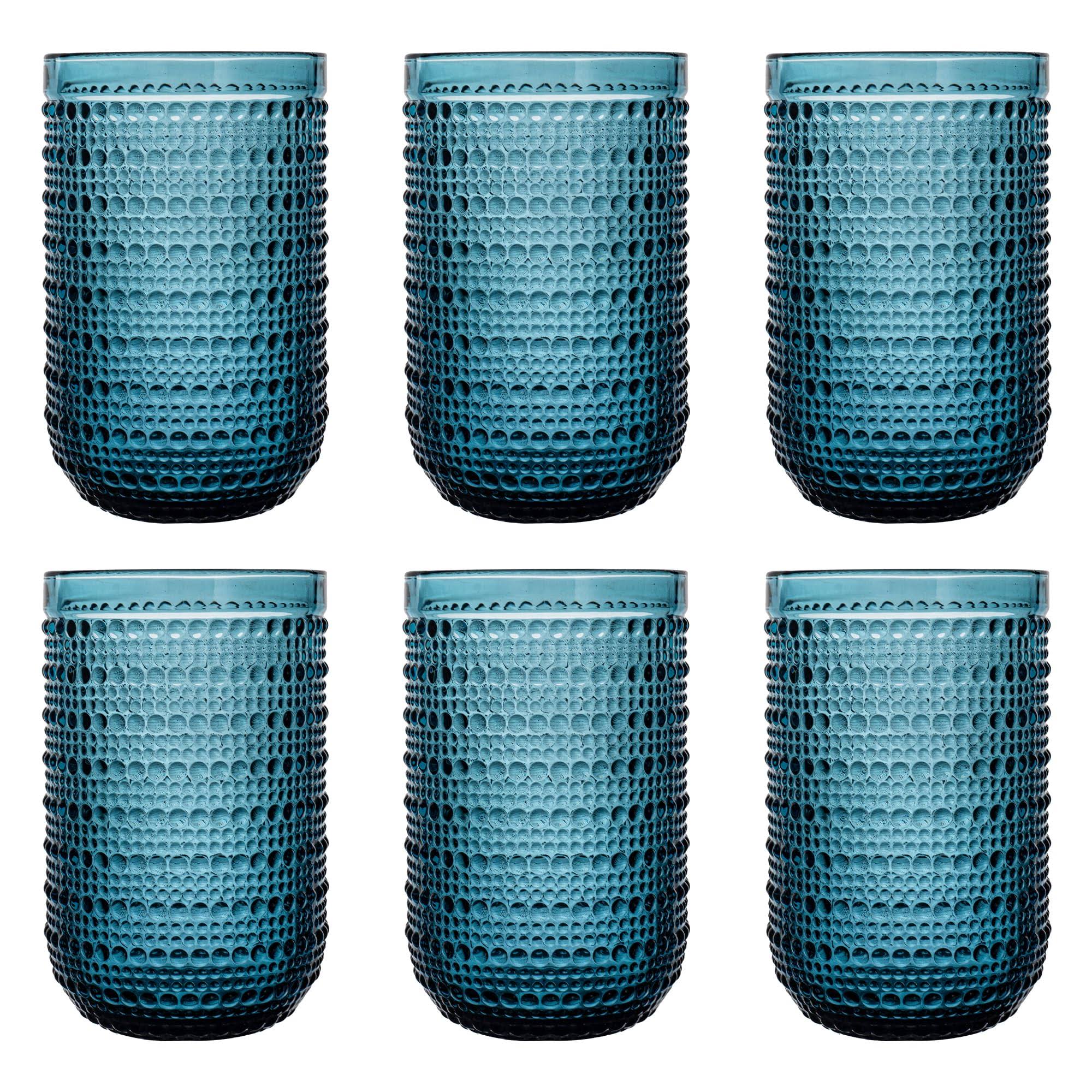 1aa6798865b26e38edb2abda5390a617860237d2c87c2622c9e8ed76c94028cb.jpg Bandesun Blue Vintage Highball Glasses Set of 6, 15 oz Hobnail Glassware, Embossed Romantic Drinking Glasses for Beer, Cocktail, Soda, Beverage - Image 1