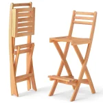 Tangkula Outdoor Portable High Top Acacia Wood Bar Height Chair with Backrest & Footrest