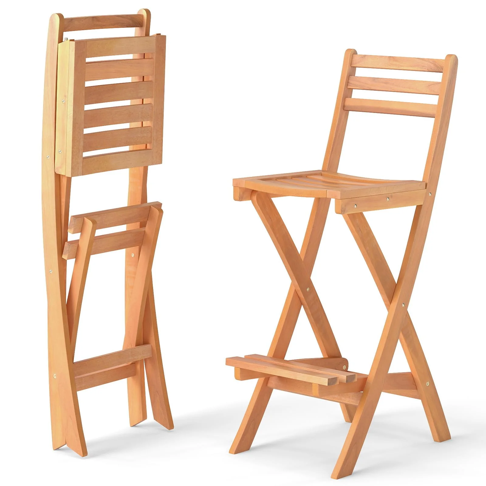 1ad45628caad9226f93e547af352ab9a9b7df0336b7c1e34cb3bfa00f3bda567.webp Tangkula Outdoor Portable High Top Acacia Wood Bar Height Chair with Backrest & Footrest - Image 1