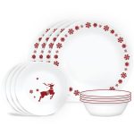 Corelle Winter Holiday 12 Piece Dinnerware Set, Rudolph