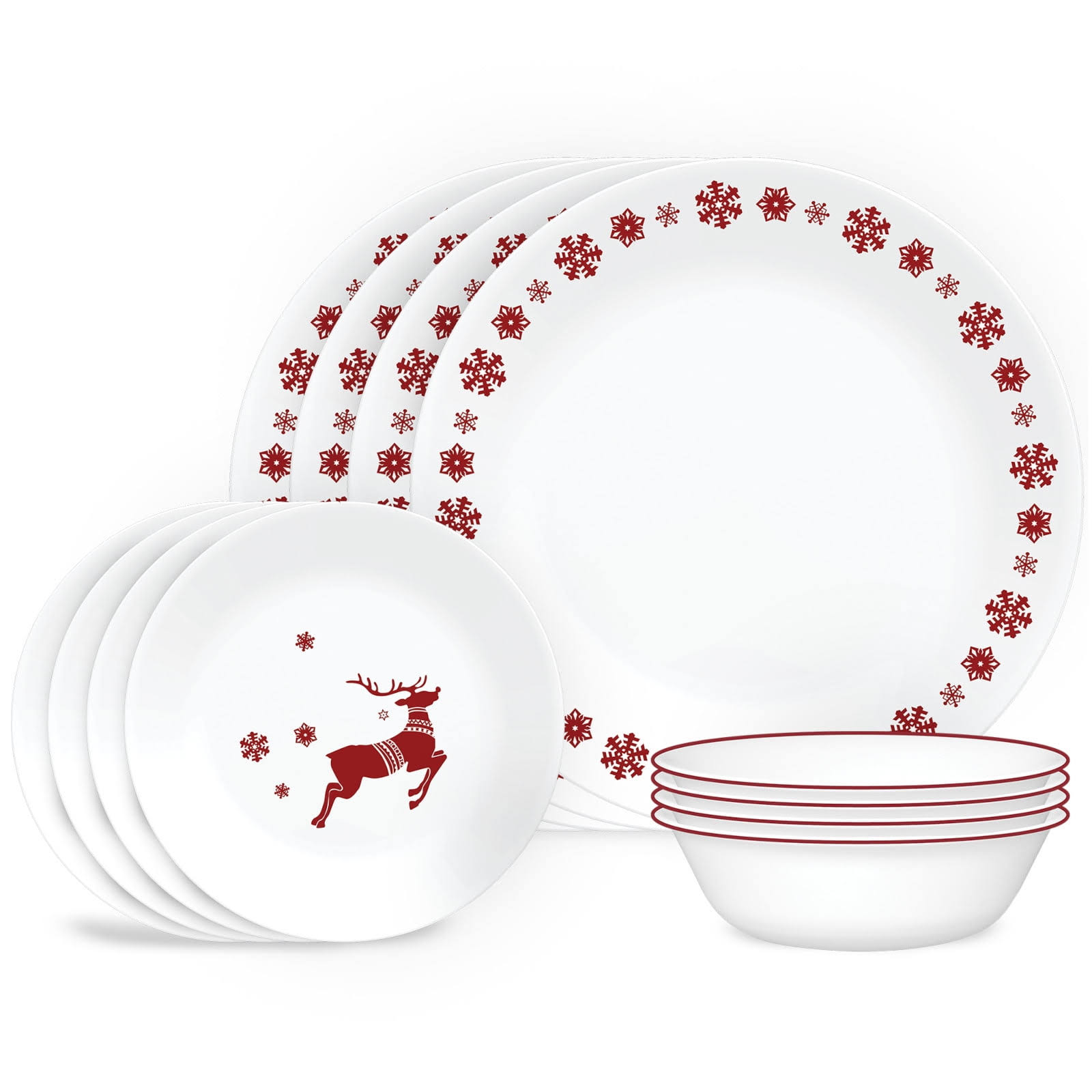 1ada99e1917ec8509f4e7cefc15536b98b627c7dc12e8b53c34ea378d7959725.jpg Corelle Winter Holiday 12 Piece Dinnerware Set, Rudolph - Image 1