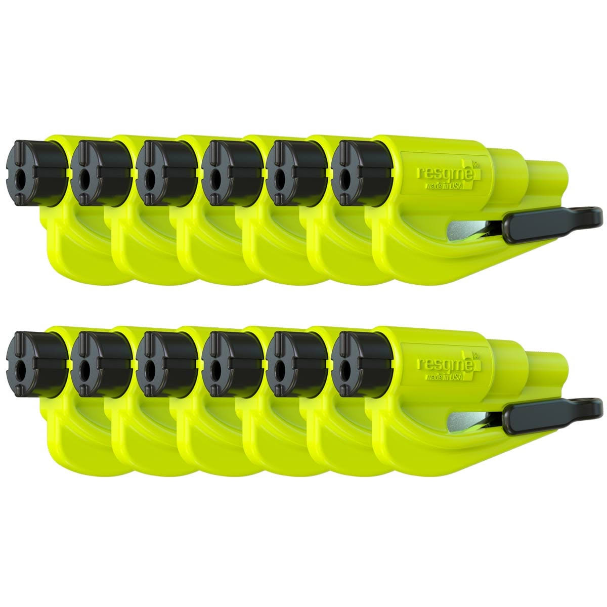 1ae3d98c5a79697ea3c0191c2a35f9cde857bd64d4099ba8e687fa464654d807.jpg Resqme Family Pack of 12, The Original Emergency Keychain Car Escape Tool, 2-in-1 Seatbelt Cutter and Window Breaker, Made in USA,Yellow - Image 1