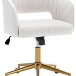 Home Office Swivel Desk Chair, Modern Velvet Vanity Chair, Height Adjustable Armchair with Gold Base, Ergonomic Office Chair for Task Study Computer Room, Beige