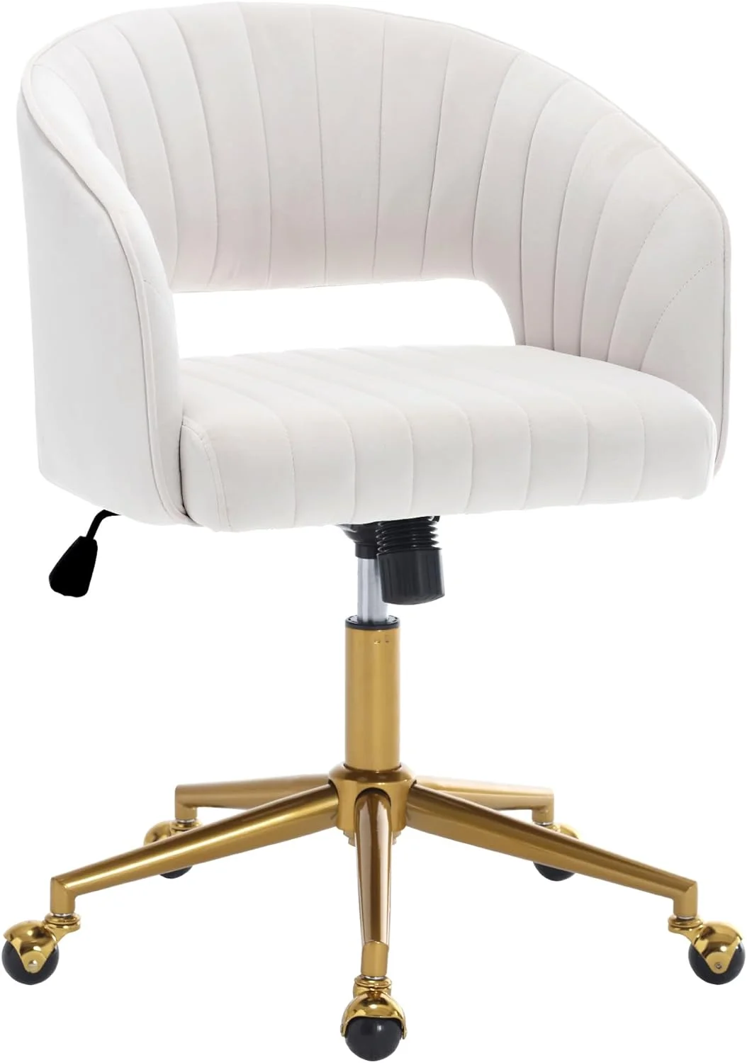 1b09ce48e5b8be793ec2bba8bc891e65f40468860f937c87df23546b095521e5.webp Home Office Swivel Desk Chair, Modern Velvet Vanity Chair, Height Adjustable Armchair with Gold Base, Ergonomic Office Chair for Task Study Computer Room, Beige - Image 1