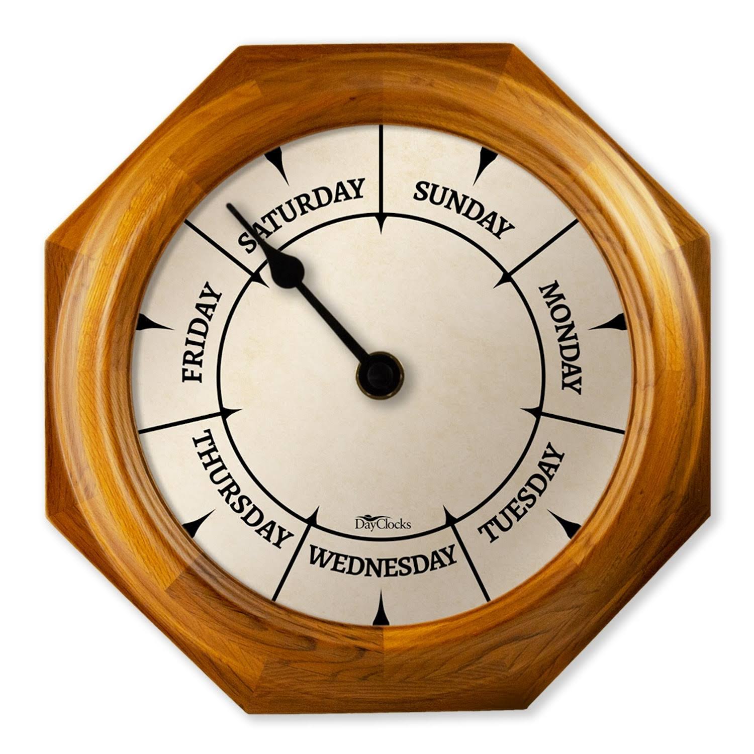 1b15380846478ab291b858f803fbde43ce9c384a8a0971558c206e02a96e897e.jpg Classic Oak Day of The Week Wall Clock - Image 1