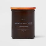 Threshold Lidded Amber Glass Jar Crackling Wooden Wick Sandalwood and Smoke Candle (9 oz) | Target