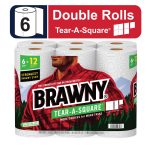 Brawny Tear-A-Square Paper Towels, Double Rolls, 2-Ply - 6 rolls