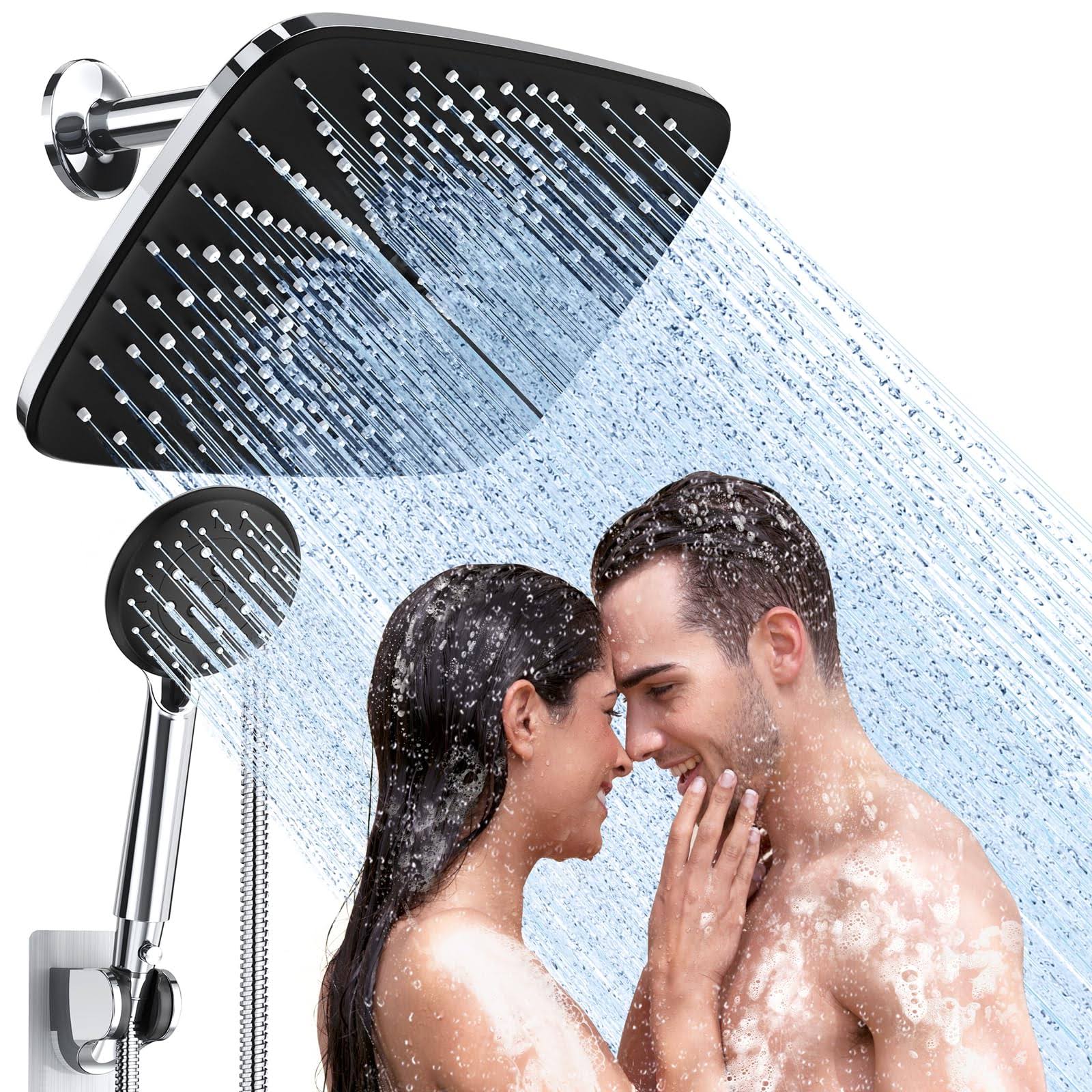 1b54fd2d1b441993994ab1463bd4f5f04fd0213a98c35a40fba8fd13426b1fdb.jpg Veken 12 inch High Pressure Rain Shower Head -Shower Heads with 5 Modes Handheld Spray Combo- Wide Rainfall Shower with 70" Hose & Bracket- Adjustable - Image 1