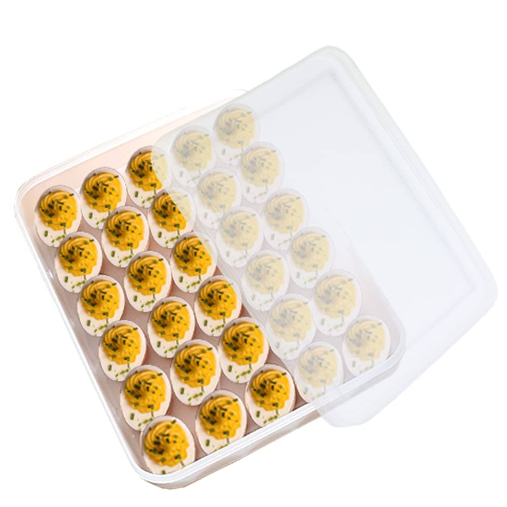 1b5b1b889584b6f220516e112c32cbe20450e4775f32e13475923f74350fa9e9.jpg Hamiggaa Easter Covered Egg Holder for Refrigerator,30 Deviled Egg Tray with Lid,Plastic Egg Containers,Fridge Egg Dispenser Egg Storage Box - Image 1