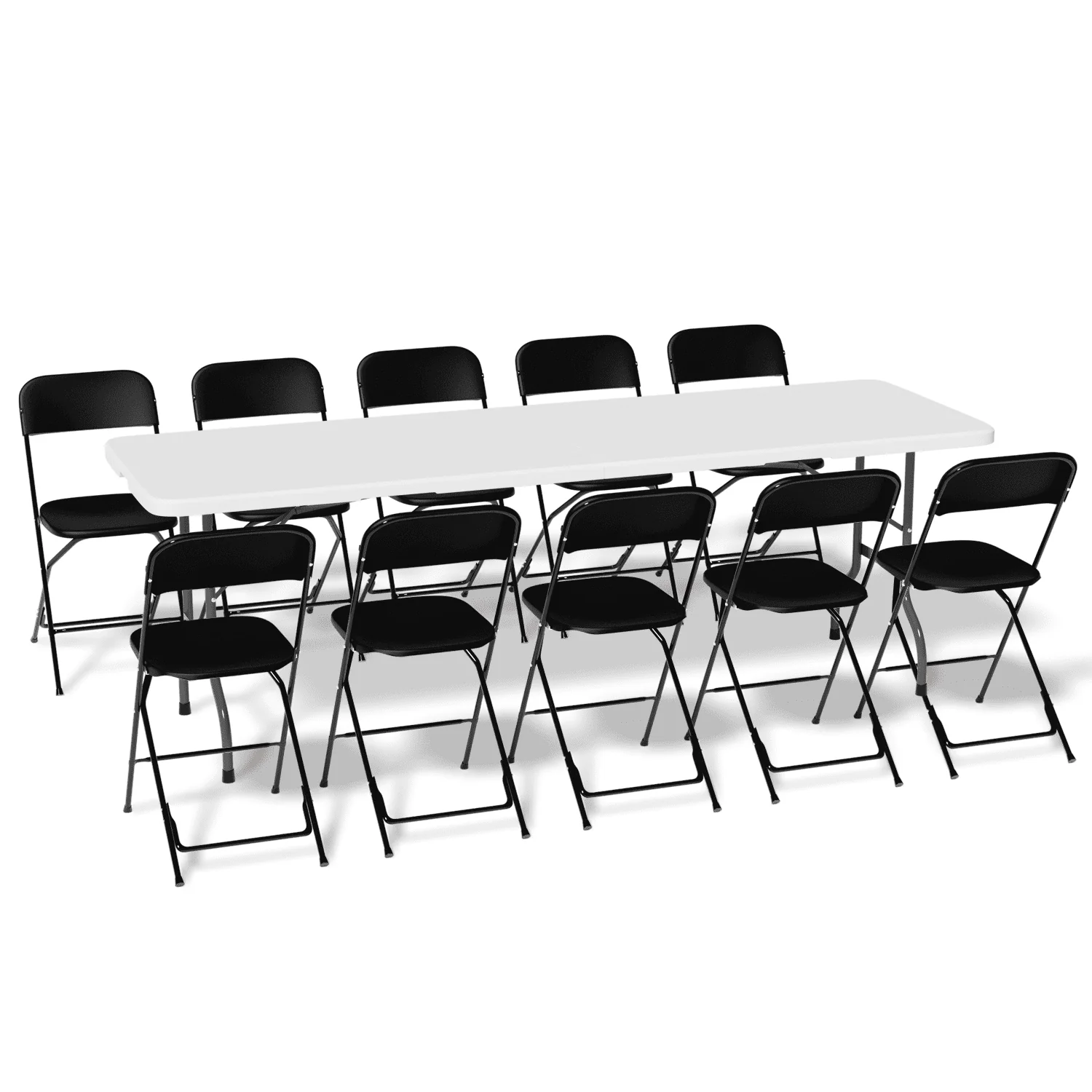 1b634a81e8259e571c833cdc34c69185615ec555e63d29e16b5ffa6b18d867f5.webp Magshion 11 Pieces 8 Ft Heavy Duty Folding Utility Table and Chair Set, Rectangle Fold in Half Table Outdoor Picnic Desk with Handle and Foldable Chairs, White/Black - Image 1