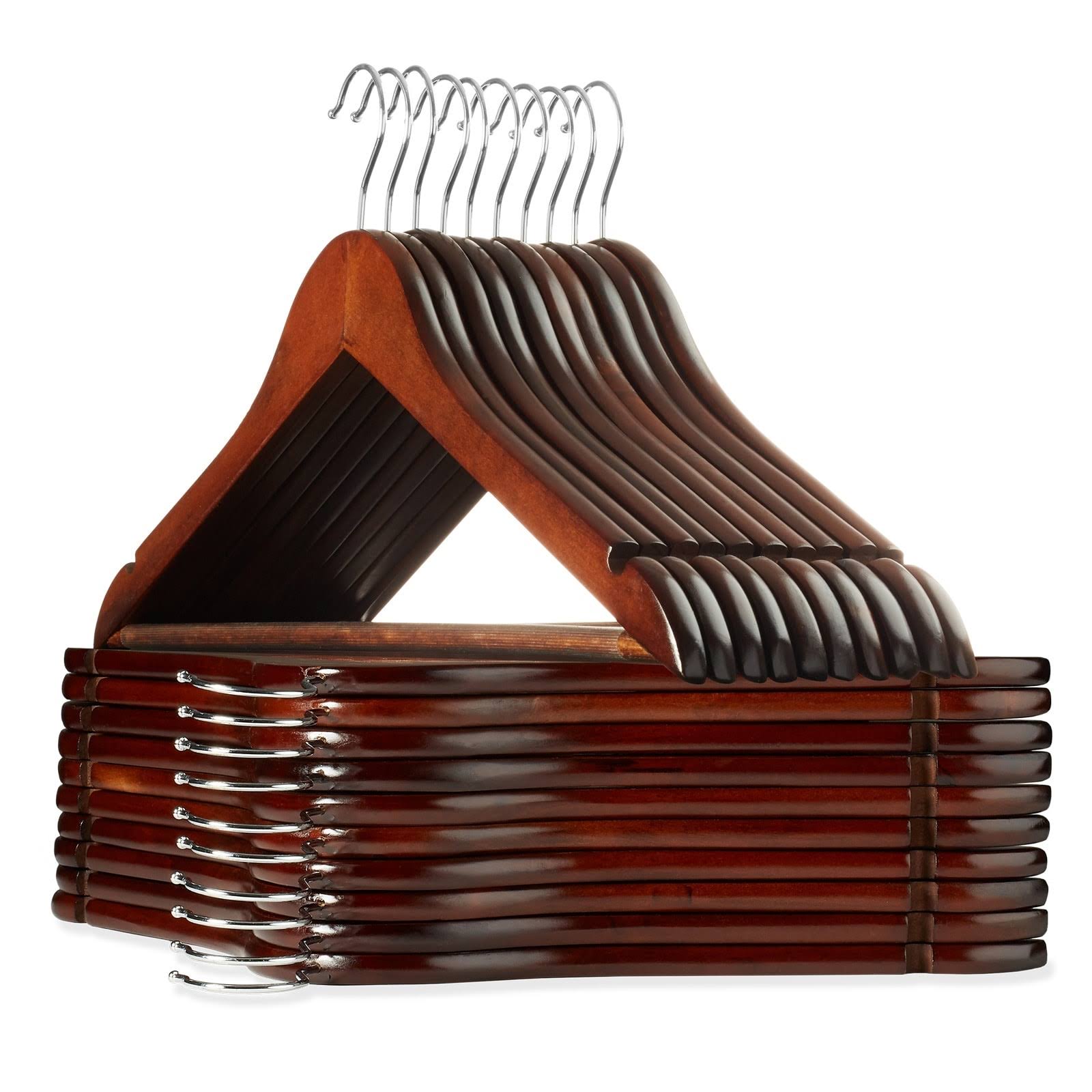 1b6d3410343f9e6a749465892255d18270def38f815085e13288c666296e8da8.jpg Casafield - 20 Walnut Wooden Suit Hangers - Premium Lotus Wood with Notches & Chrome Swivel Hook for Dress Clothes, Coats, Jackets, Pants, Shirts - Image 1