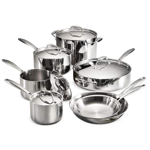 1c0c9a2780a72d49f3899eb36b341945be3a86e5b42140ab17e7071d9d58e3be.jpg Gourmet Tri-Ply Clad 12-Piece Stainless Steel Cookware Set - Image 1