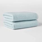 Threshold 2 Pack Quick Dry Ribbed Bath Towel Set in Aqua, Blue