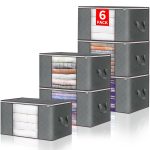 Budding Joy 6 Pack Clothes Storage, Foldable Large Storage Bags, Storage Containers for Clothing, Blanket, Comforter, Toys, Pillows, Clothes