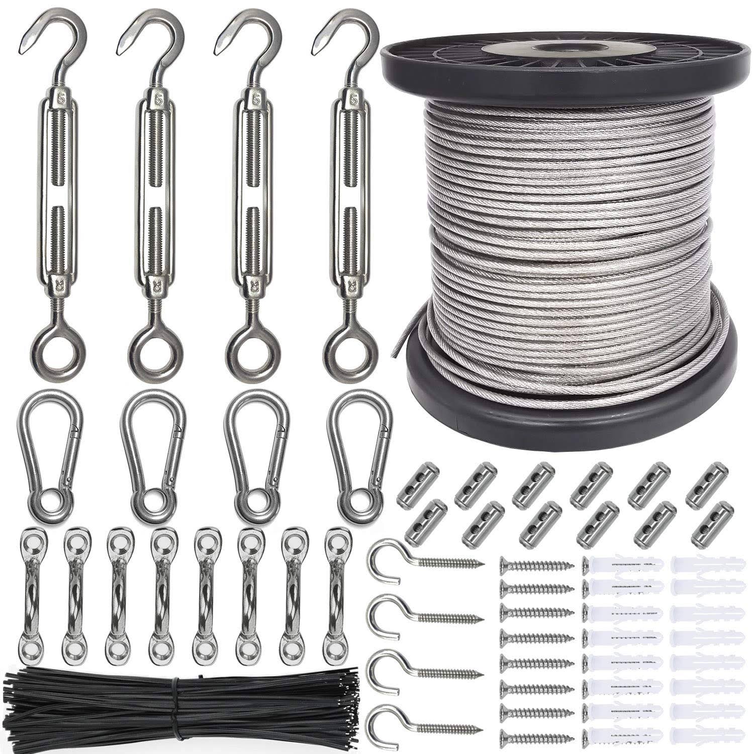 1c5d003ab51c928133398d68e83cc1b8b5bcbec019a07edbd842e54e39f2d771.jpg Ancectree String Light Hanging Kit,Guide Wire for Outdoor String Lights,Vinyl Coated Wire Rope/Cable Outdoor Light Guide Wire,Include 182fts 304 - Image 1