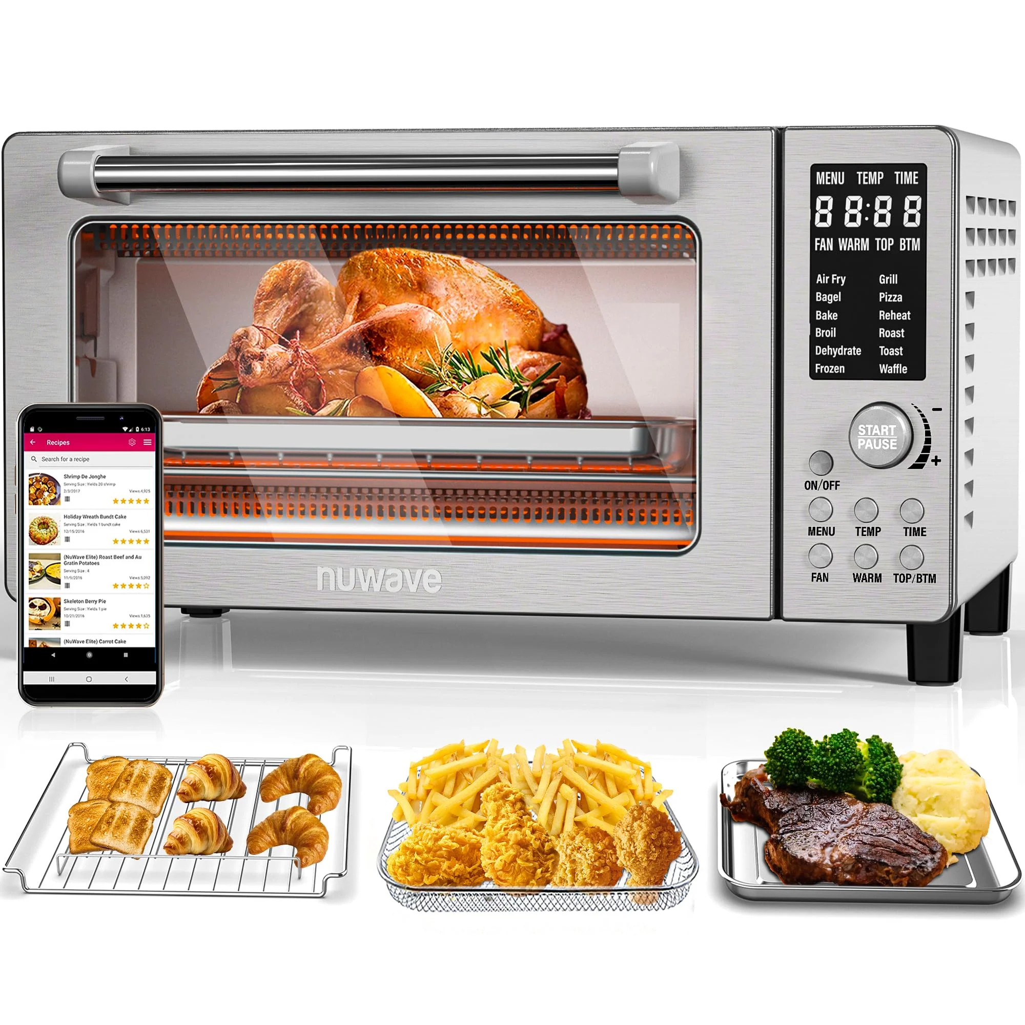 1c798a6ee4d4131663f9d6602958c4e2c9ee0df3f5f204993011018079c78741.webp Nuwave Bravo Air Fryer 1800W Toaster Smart Oven - Image 1