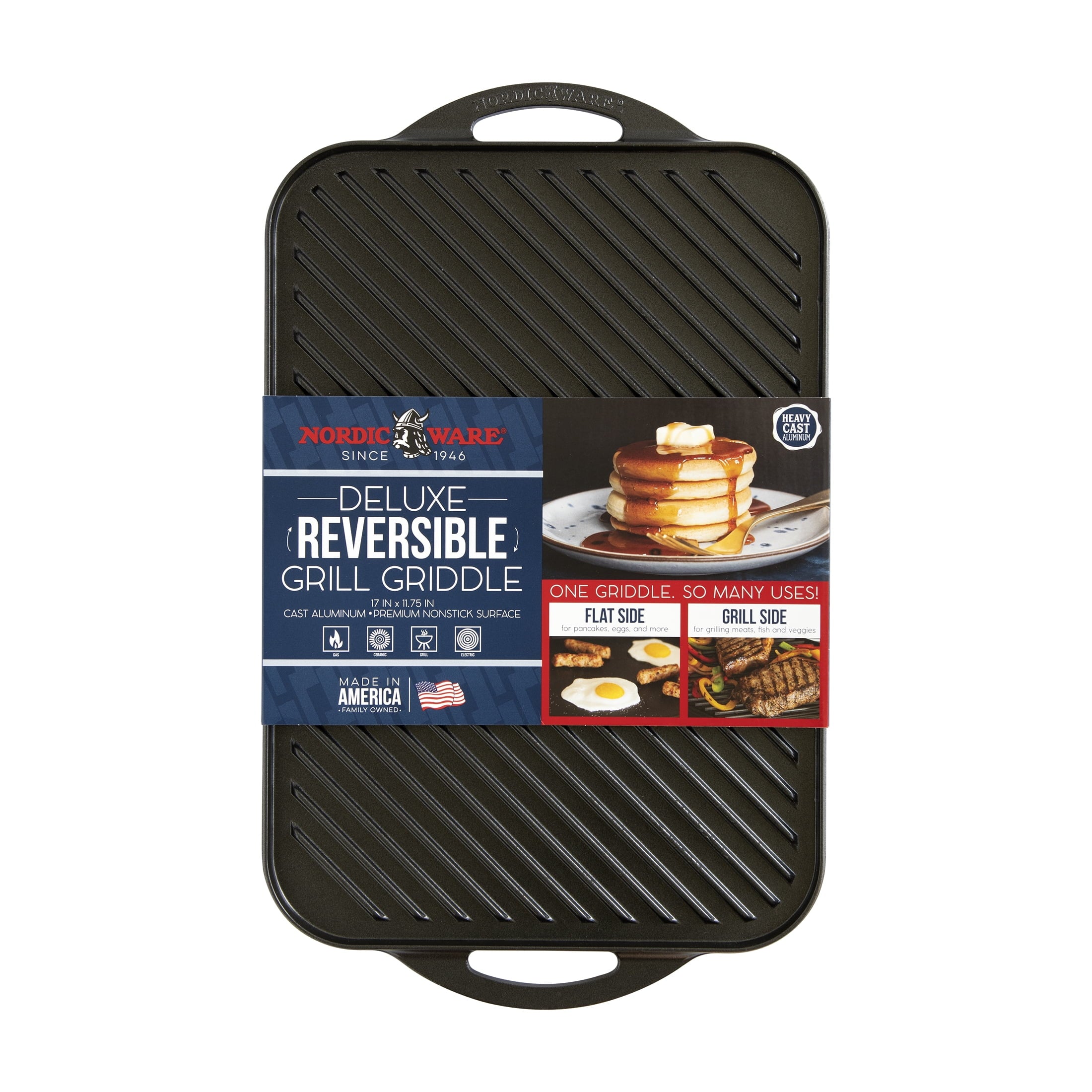 1c8da76919cab7c43eb1536c086cc54cfdb69801bbd0f06adc19d12504cc5457.jpg Ware Deluxe Cast Aluminum Reversible Grill Griddle - Image 1