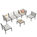 AECOJOY 7 Pieces Outdoor Sectional Furniture Textilene Fabric Outdoor Conversation Sets, Off-White