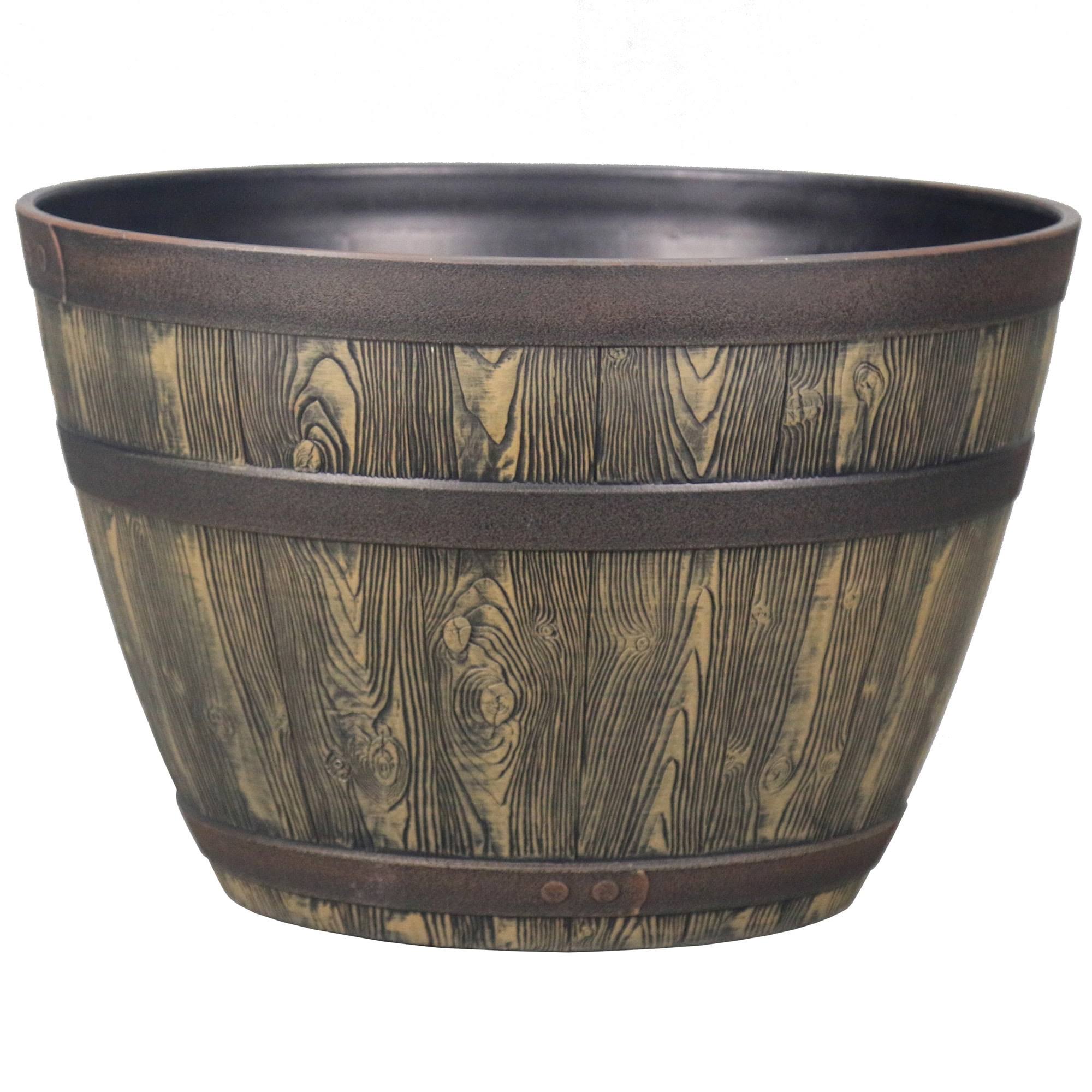 1ca2c24dd05e187b4a795edc31f45701a10eff83217514a1085e6780f1219f9f.jpg Better Homes & Gardens 20 inch Rustic Whiskey Barrel Planter, Brown - Image 1