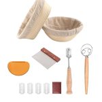 YAANI Bread Proofing Basket Set of 2 Round and Oval, Banneton Proofing Basket + Danish Dough Whisk + Bread Scoring Lame + Stainless Steel Dough