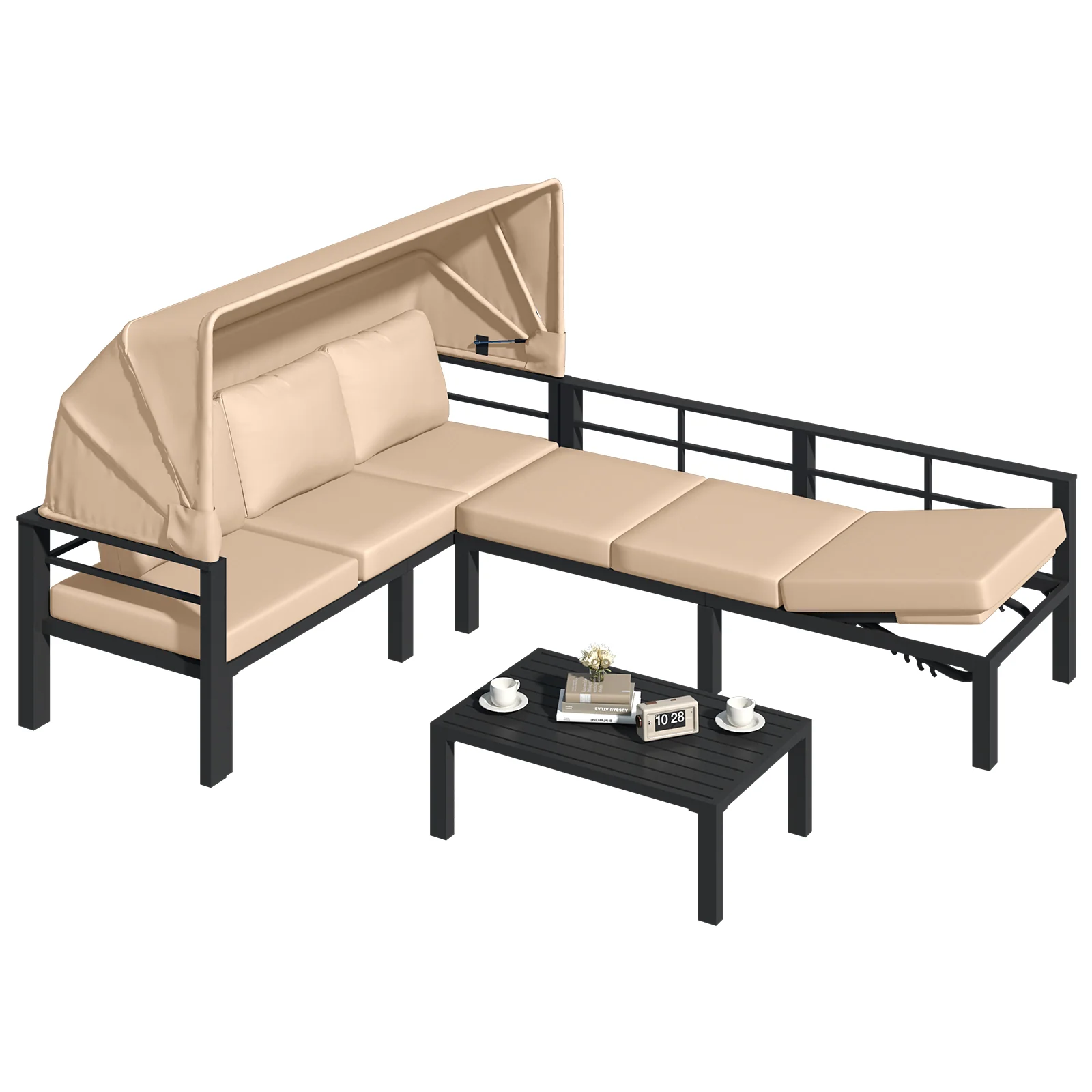 1ce15f3d45a4632b54f9368b74c7e9f9029caa7b05f88e4c919ac6fc161630ce.webp AECOJOY Patio Furniture Set with Retractable Canopy&2 Adjustable Backrests, Outdoor Conversation Set, Beige - Image 1