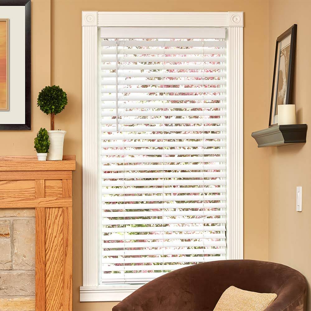 1cff88bf66e7fb148c76bc9299da055ec722345b26e2d88c8526af1ae78477b6.jpg Lumino 2-Inch Flat Slat Faux Wood Cordless Room Darkening Blind for Windows - Starting at - (Over 1,000 Custom Sizes), White - 1 - Image 1