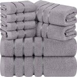 Utopia Towels 8-Piece Luxury Towel Set, 2 Bath Towels, 2 Hand Towels, and 4 Wash Cloths, 600 GSM 100% Ring Spun Cotton Highly Absorbent Viscose Stripe