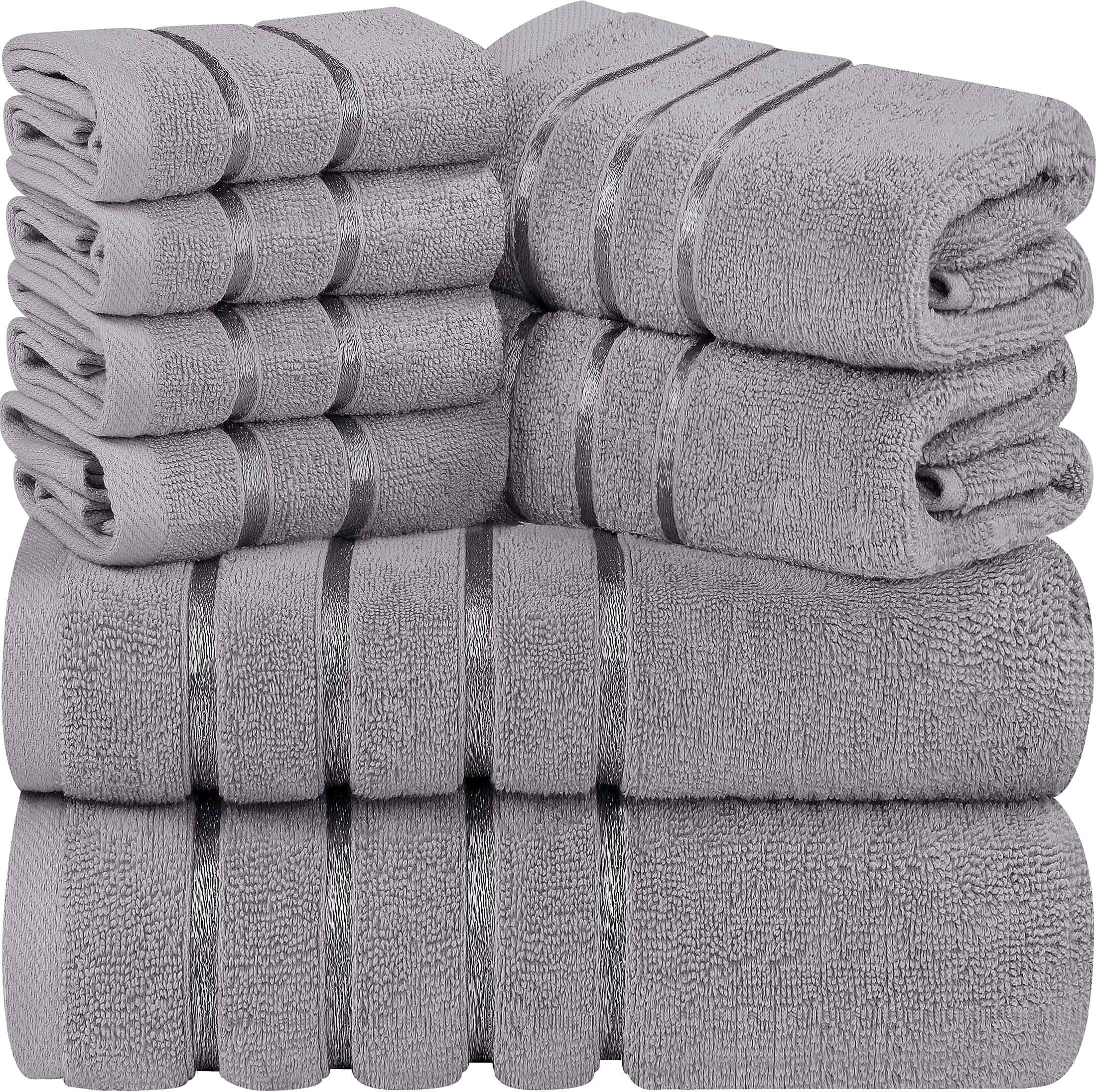 1d27b4b3e6652ca893e75a0a9d686d5f142c0356f61715098ddc75b258cdb002.jpg Utopia Towels 8-Piece Luxury Towel Set, 2 Bath Towels, 2 Hand Towels, and 4 Wash Cloths, 600 GSM 100% Ring Spun Cotton Highly Absorbent Viscose Stripe - Image 1