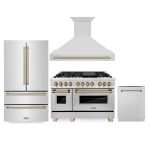 ZLINE 48" Autograph Edition Kitchen Package with Stainless Steel Dual Fuel Range, Range Hood, Dishwasher and Refrigeration with Champagne Bronze