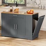 YITAHOME 53 inch Large Rolling Kitchen Island with Trash Can Storage Cabinet, Portable Mobile Islands Table Long Floating Movable W Wheels Cabinet