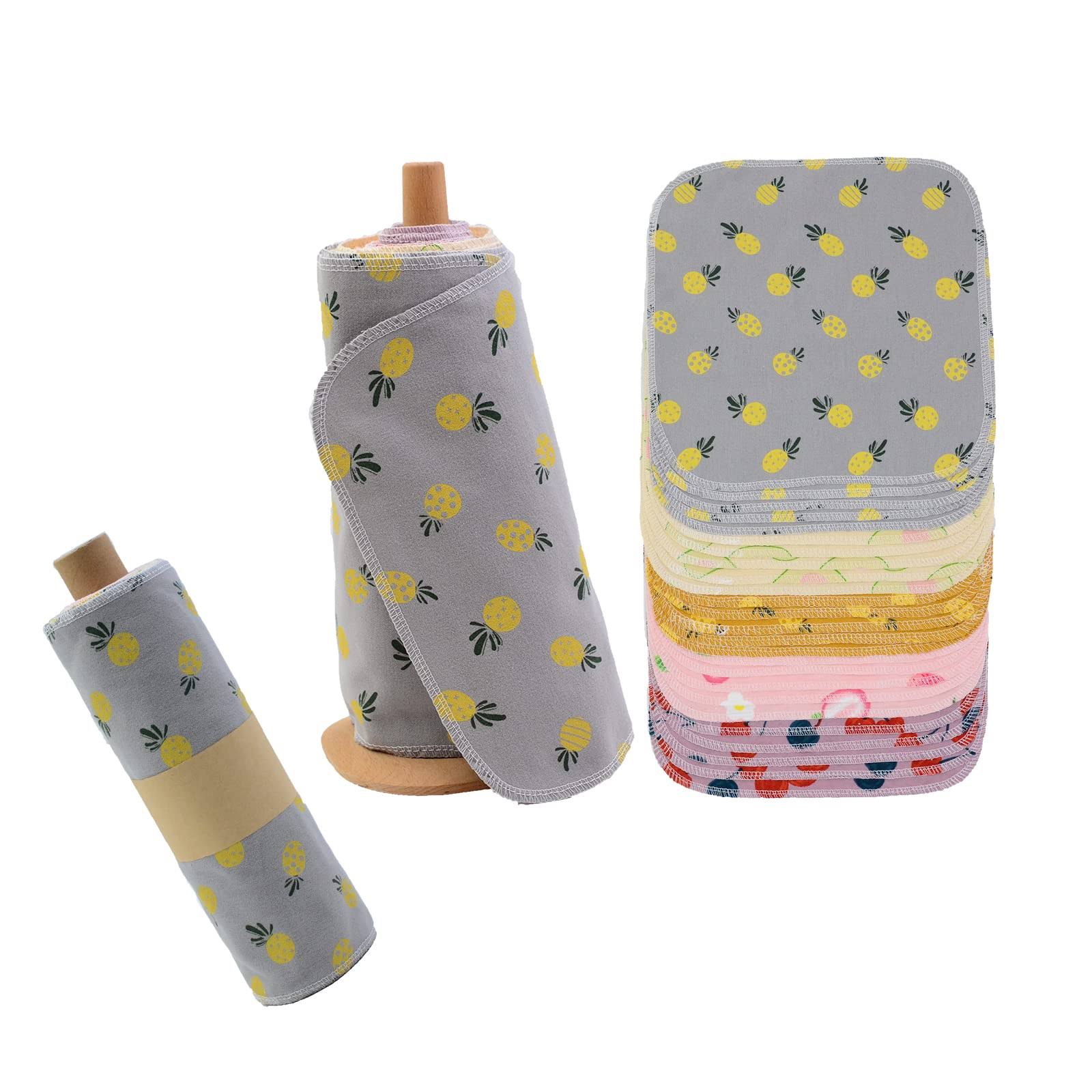 1d455de61f47fc4fd156485ae8bc8632022a1520e36a1e28f286a434a9bd977a.jpg �o�[ Paperless Towels Roll Washable Cotton Cloth, Reusable Paper Towels - 25 Pack with Durable Cardboard Roll - 10" x 10" Zero Waste Reusable Napkins - Image 1