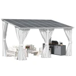 AECOJOY 14'x8' Wall Gazebo with Curtains and Mosquito Netting, White