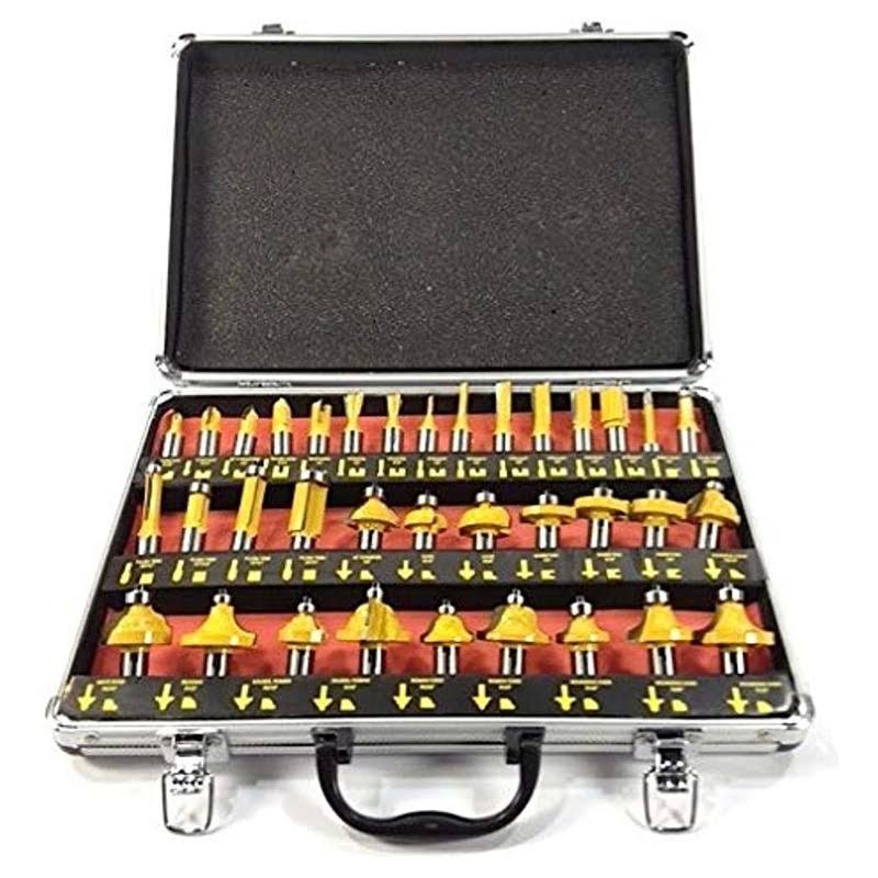 1df35d6e49083b9b40da7d57515016f4ecfb5a52b3c5b3bb6d03d6460f76c3f1.jpg EDMBG Router Bits 35pc Set 1/4" Shank Tungsten Carbide Tips, Aluminum Carry Storage Case Multi Piece Kit - Image 1