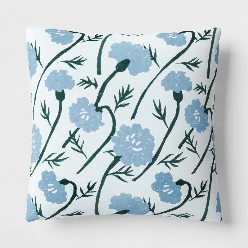 1df5c143ac7619144c650acb0d9050ce341184f609e01d5ac99788d31db2d861.jpg 17"x17" Calendula Floral Square Outdoor Throw Pillow Assorted Blues - Room Essentials - Image 1