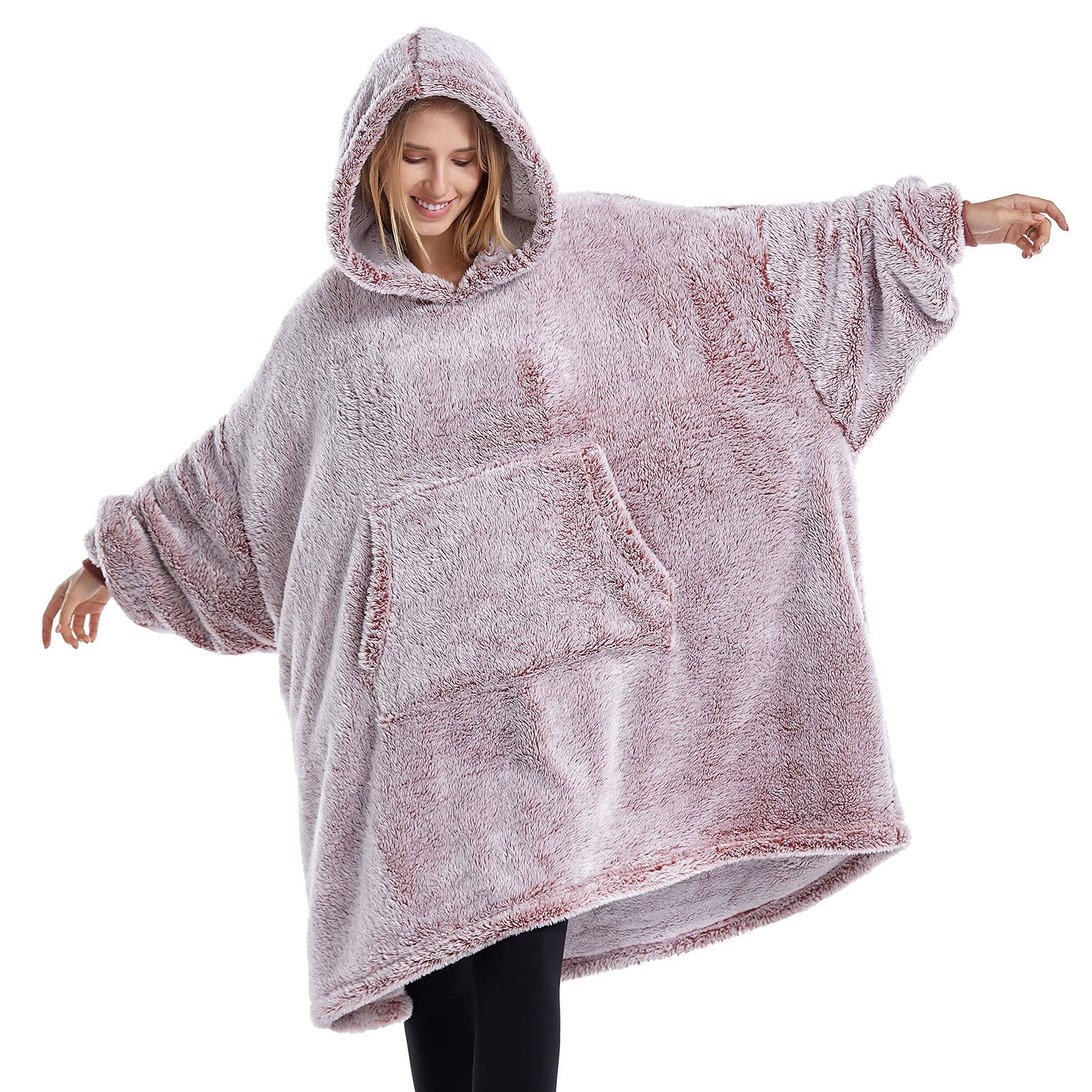 1dffa938cb9311bde443130cd25cf708f40c307f32ec8f2268e07610f8a97fc8.jpg Cozy Sherpa Wearable Snuggle Blanket Hoodie with Sleeves for Adults Women Men Kids Gift Idea,Oversized Blanket Sweatshirt,Super Warm Light Weight - Image 1