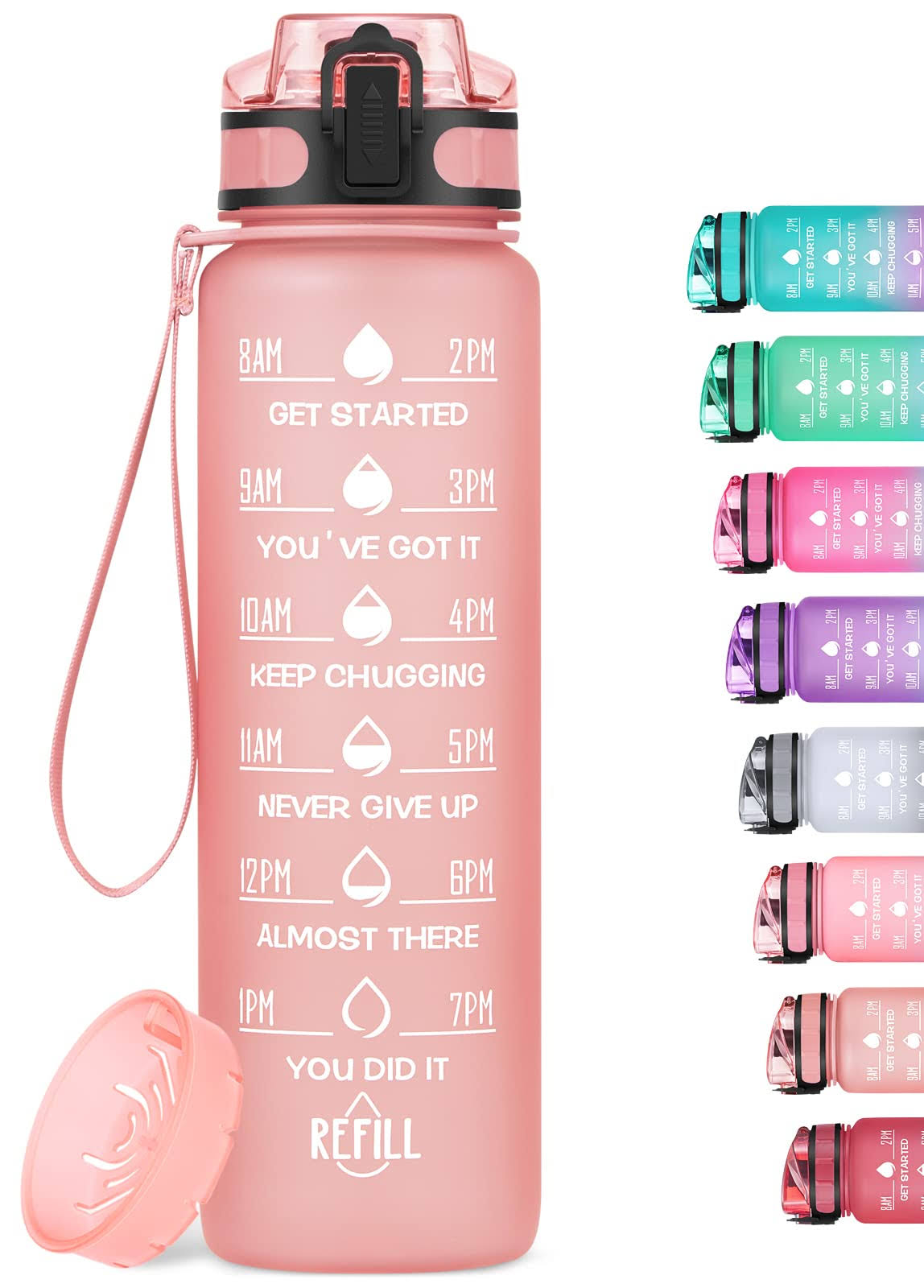 1e1afdb6789ab6e424a13693eddcedd5003f0425b0af254447164b2782adacc9.jpg MEITAGIE 32oz Motivational Water Bottle with Time Marker & Fruit Strainer Leak-Proof BPA Free Non-Toxic 1L Bottle with Carrying Strap Perfect for - Image 1