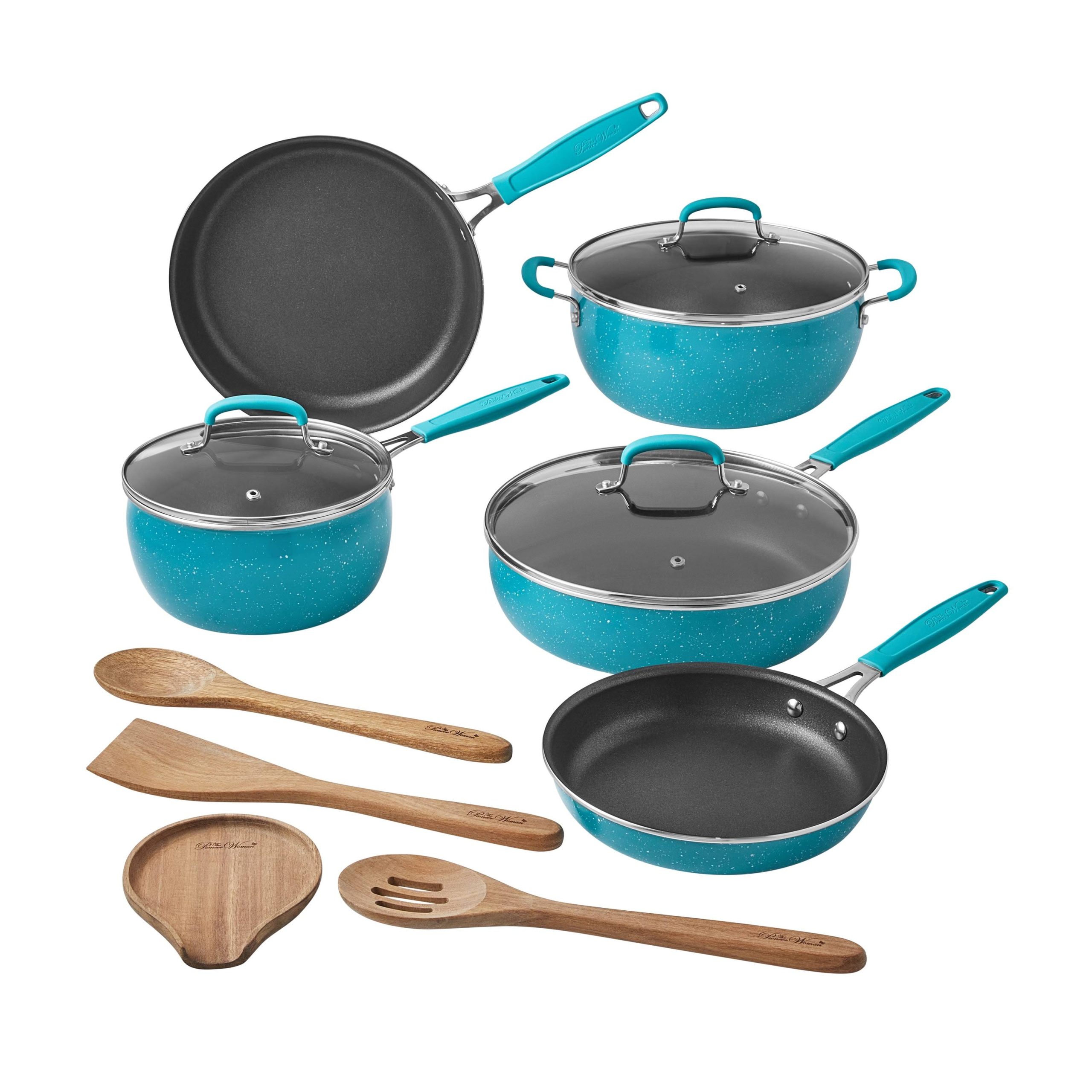 1e3d600f8b485288ab3750b43f9acbedc009be0919adf366143edb8595cf08e0.jpg The Pioneer Woman Frontier Speckle 12-Piece Aluminum Cookware Set, Teal, Size: 12 Pieces - Image 1
