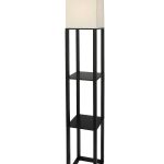 Threshold Shelf Floor Lamp with White Shade - Black