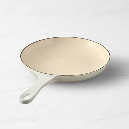 1e97ea3c9ce68511a95f1ba8b9d50158eff7fd606c9c7df125357b27555edca8.jpg Le Creuset Enameled Cast Iron Shallow Fry Pan, 9 3/4", Matte White | Williams Sonoma - Image 1