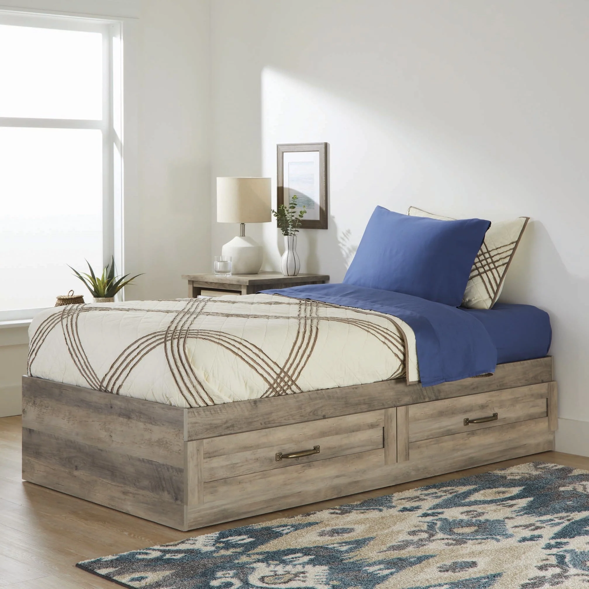 1ed2d663ed02cdf3288ce15edae04d486d807332b0880e6186b96547a65fe359.webp Better Homes & Gardens Modern Farmhouse Platform 2 - Drawer Storage Bed, Twin, Rustic Gray - Image 1