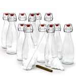 Mockins 12 Pack 17 oz Glass Bottle Set with Swing Top Stoppers A Funnel & Bottle