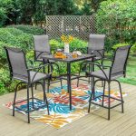 Summit Living 5 - Piece Outdoor Patio Swivel Bar Stool Dining Set with 4 High - Back Textilene Chairs with Armrest&1 Bistro Bar Table, Black&Grey