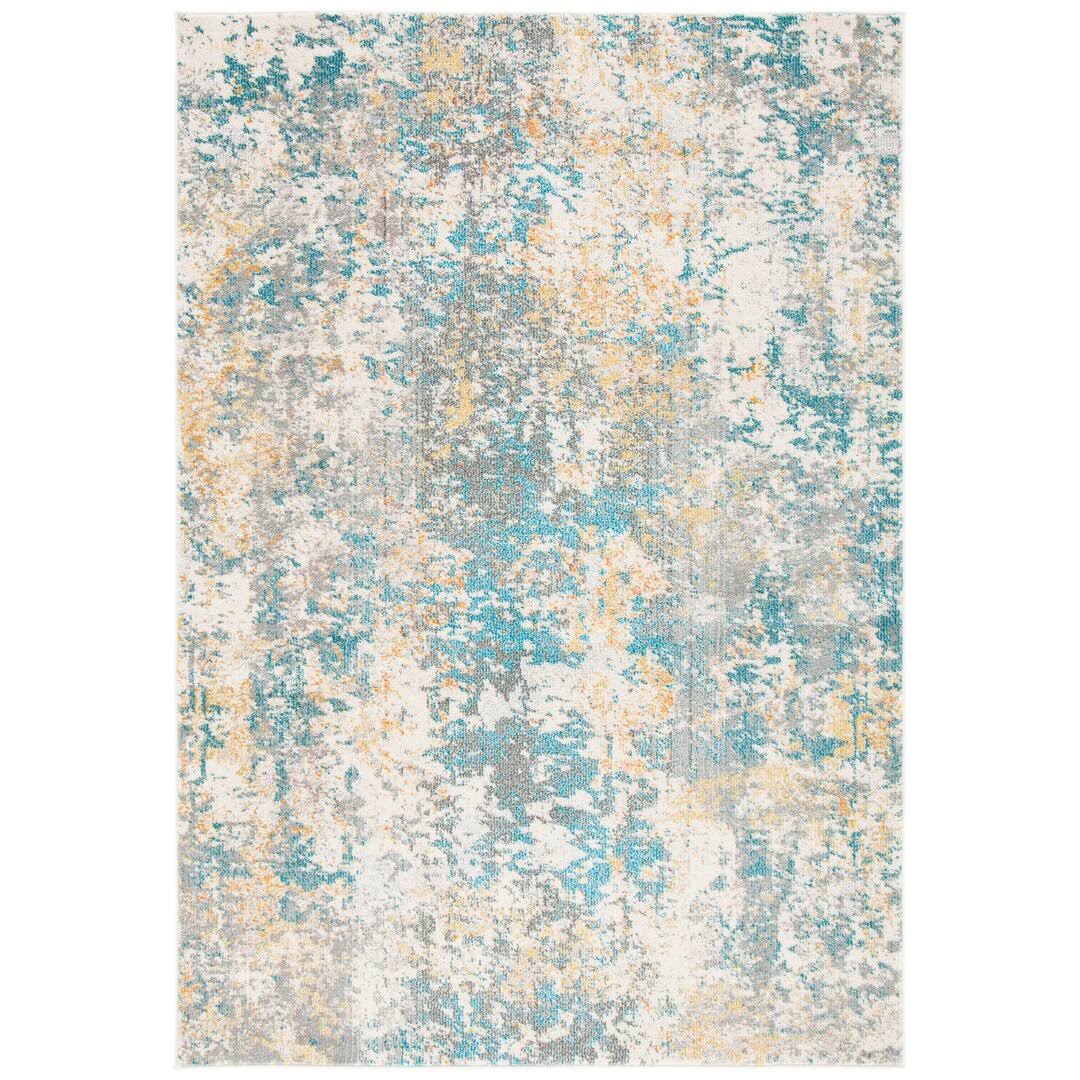 1f56e1be23ace14e105ea6562e7bf1622ba48460e2753251b9d3855adab516e4.jpg Agdal Ivory/Teal/Gold Area Rug Zipcode Design Rug Size Rectangle 5'3 - Image 1