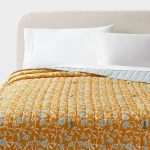 King Boho Earthy Vines Quilt Mustard Yellow/Teal Blue - Threshold