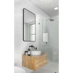 Glass Warehouse 22 in. W x 40 in. H Stainless Steel Framed Radius Corner Bathroom Vanity Mirror in Black