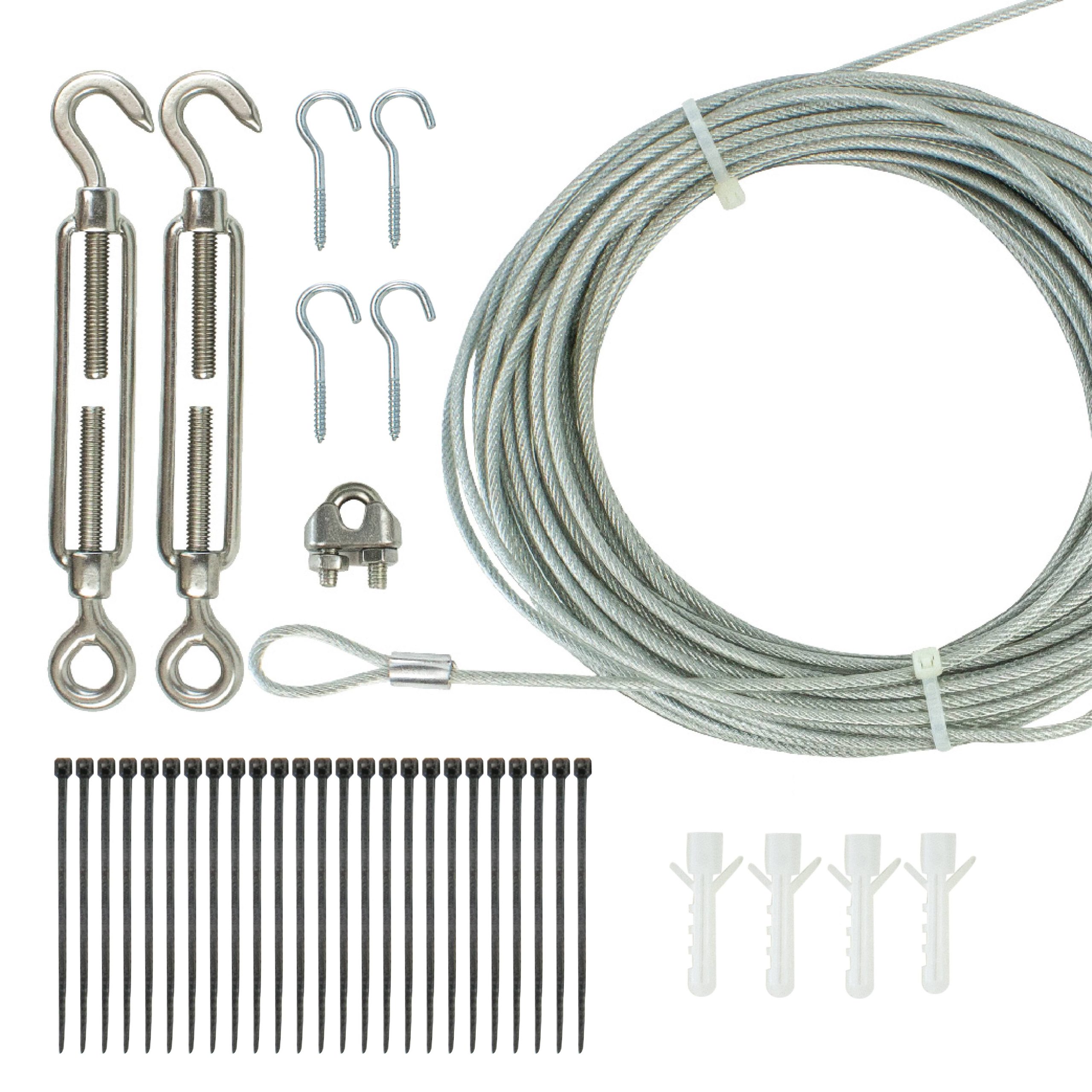 1f98e21c290a06db405c722898002808f982b17c335dbc3607dfb1105d5f12da.jpg Newhouse Lighting STRINGKIT2 48 ft. String Light Hanging, Mounting Kit, Wire, Mounting Hooks - Image 1