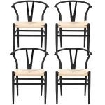 SMILE MART Modern Weave Y - Shaped Dining Chair with Solid Metal Frame, Black